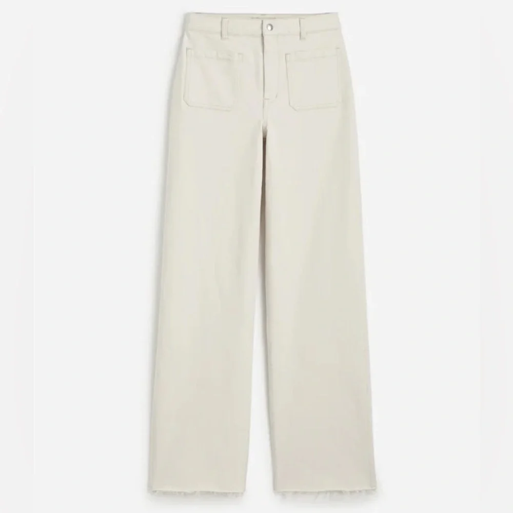 Madewell Emmett Wide Leg Full Length Jeans‎ Patch Pockets Beige Size 30 NWOT